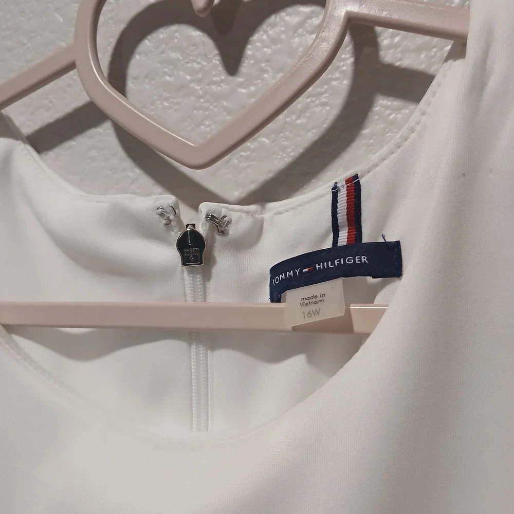 Tommy Hilfiger White Ruffle Sleeve Shift Dress Plus Size 16W Logo Zip